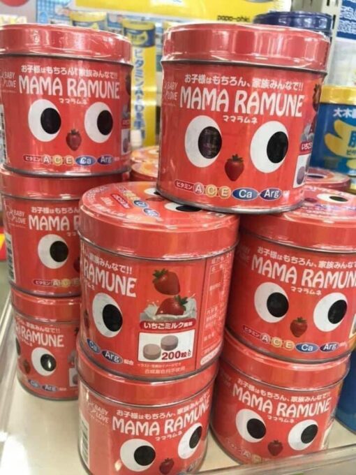 Kẹo cho trẻ biếng ăn Mama Ramune vị Dâu 200 viên Nhật